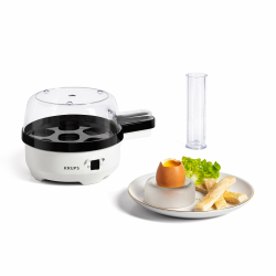 Krups Ovomat Spezial Eierkocher, Für bis zu 7 Eier, Inkl. Wasser-Messbecher mit Eierstecher, Eierhalter, Signalton, EG233115, Weiß/Schwarz Angebot bei HelloDeals