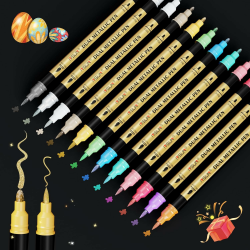IVSUN Metallic Marker Stifte, 12 Dual Tip Metallic Acrylstifte Wasserfest, Stifte Set für Fotoalbum, Gästebuch Hochzeit, Scrapbook Zubehör, Schwarzes Papier Holz Glas Steine Bemalen, Ostern Basteln Angebot bei HelloDeals