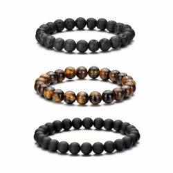 RANKEEF Perlenarmband Herren, 8 mm Perlenarmbänder Set, Stretch-Armbänder Herren, Verstellbares Schwarzes Kristall-Perlenarmband Perlen Armband Herren Angebot bei HelloDeals