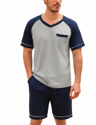 Irdcomps Schlafanzug Herren Pyjama Kurz Shorty Sommer Baumwolle Nachtwäsche Set Kurzarm Männer Schlafanzüge Angebot bei HelloDeals