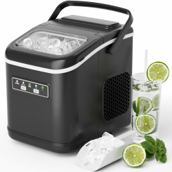 Eiswürfelmaschine, 12,0 kg24H, 9 Eiswürfel in 6 Minuten, 2 Größen von Bullet Ice, Selbstreinigende Eiswürfelbereiter mit Schaufel und Korb, Eiswürfelmaschinen für Zuhause, Büro, Bar, Party (Schwarz) Angebot bei HelloDeals