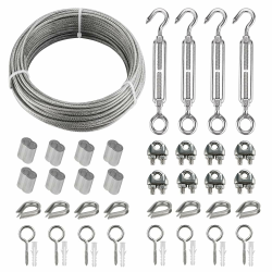 20m Edelstahl Stahlseil Kit, 3mm Drahtseil Rankhilfe Spanndraht mit M5 Edelstahl Seilspanner/Spannschloss Haken und Öse, Ösenschraube, Drahtseilklemme, Aluminium Pressklemmen & Drahtseil Kauschen Angebot bei HelloDeals