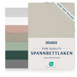 Dreamzie Spannbetttlaken 180 x 200cm - 35 cm Tiefe Tasche - 100% Mikrofaser Bettlaken - Beige 🌟 Schadstoffgeprüft(Oeko TEX) 🌿 Bettlaken mit Gummizug Angebot bei HelloDeals
