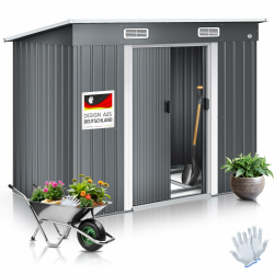 🌿🏠 KESSER® Gerätehaus L Metall 4 m³ mit Fundament | 210x132x186 cm | 2X Schiebetür & Fundament Angebot bei HelloDeals