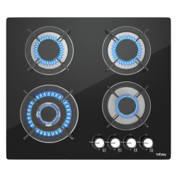 IsEasy Gaskochfeld 4 Flammig Schwarz Glasherd 60cm Angebot bei HelloDeals