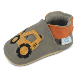 👶 Dotty Fish Weiche Baby Kinder Lederschuhe mit Wildledersohlen - Grau mit Bagger 25 EU Angebot bei HelloDeals