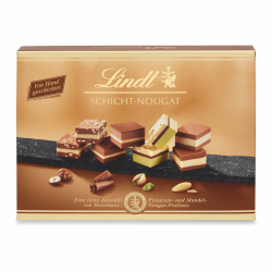 Lindt Schokolade - Schicht Pralinen | 125 g | Pralinés-Schachtel mit 12 von Hand geschichteten Mandel-, Haselnuss- und Pistazien-Nougat Spezialitäten Angebot bei HelloDeals