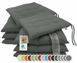 🌟 ZOLLNER 8er Set Sitzkissen in 40x40cm - Gemütliche Stuhlkissen mit Bindebänder - Graphit Angebot bei HelloDeals