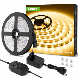 Lepro LED Strip 5M, Warmweiß 3000K Dimmbar 🌟 LED Streifen mit Netzteil Angebot bei HelloDeals