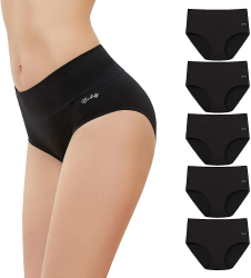 Anqier Unterhosen Damen, 5er Pack Stretch Baumwolle Hohe Taille Slips 😍 Damen Atmungsaktiv Panties 🌸 Weich Frauen Unterwäsche Angebot bei HelloDeals