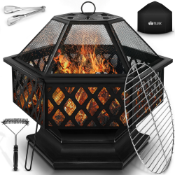 tillvex Feuerschale mit Funkenschutz & Grillrost 🌋🔥 | Feuerstelle Outdoor für den Garten Angebot bei HelloDeals