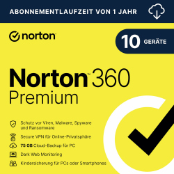🛡️ Norton 360 Premium 2025 | 10 Geräte | 1 Jahr | Aktivierungscode per Email Angebot bei HelloDeals