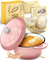🍞✨ KRUSTENZAUBER Gusseisen Topf Brot backen emailliert inkl. Gärkorb - 26cm Emaille-Topf Angebot bei HelloDeals
