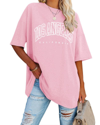Ebifin Oversize T-Shirt Damen Vintage Kurzarm Rundhals Los Angeles Tops 😍👕 Angebot bei HelloDeals