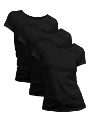 👕🌟 2/3er Pack Tshirt Damen aus 100% Baumwolle | Schwarz | Kurzärmlig oder Langarmshirt für Frauen Angebot bei HelloDeals
