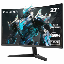 KOORUI Gaming Monitor 27 Zoll, 1500R Fläche Bildschirm 2560X1440 (QHD), 180HZ 1ms Mornitor, DCI-P3 85%, Ultradünne Blende, Einstellbare Neigung, Unterstützt HDMI/DP Angebot bei HelloDeals