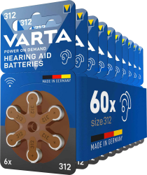 🔋 VARTA Hörgerätebatterien Typ 312 braun, Batterien 60 Stück Vorratspack Angebot bei HelloDeals
