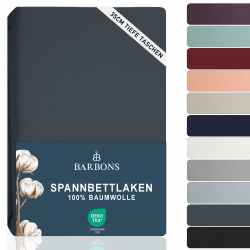 BARBONS Spannbettlaken 180x200cm - 100% Baumwolle - Oeko-TEX Zertifiziert - Dunkelgrau Angebot bei HelloDeals