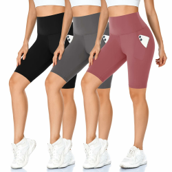 3er Pack Damen Radlerhose mit Taschen 🚴‍♀️ High Waist Sport Shorts Blickdicht Kurze Sporthose Sommer für Yoga Sport Fitness Angebot bei HelloDeals