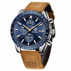 BENYAR Herrenuhr Braun Leder Strap Chronograph Quarz Uhr Männer Datum Kalender Wasserdicht Armbanduhr Sport ⌚🎁 Angebot bei HelloDeals