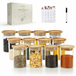 LIBWYS 12er Stapelbare Gewürzgläser Rund mit Bambus Deckeln 🌶️🍯 Angebot bei HelloDeals