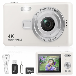 Digitalkamera Fotokamera mit 64GB Karte - 4K-Megapixel, 8X Digital Zoom, HD 1080P, 40MP - Weiß Angebot bei HelloDeals