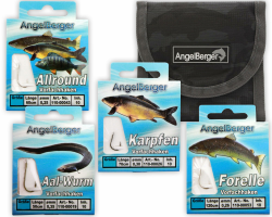 🎣 Angel-Berger Vorfach Hakensortiment mit Tasche 🎒 Angelhaken gebundene Haken Aal, Forelle, Karpfen, Zander, Allround, Mais, Feeder Angebot bei HelloDeals