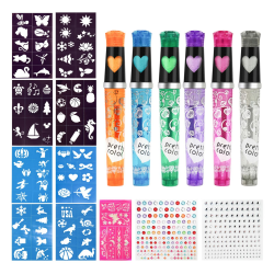 Glitzer Tattoo Stifte Set für Kinder 🌟 6 Farben, 80 Muster 🎉 Angebot bei HelloDeals