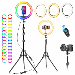 🌟 LED Ringlicht mit Stativ Handy 10 Zoll - 40 RGB-modi Dimmbare Selfie Licht Angebot bei HelloDeals