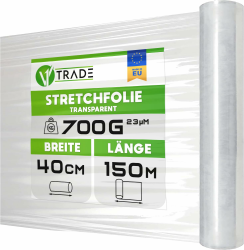 🌟 V1 Trade Stretchfolie Transparentfolie für Möbel 🛋️ - Hand-Umzugfolie 150m x 40 cm 📦 - Stretchfolienrolle Transparentfolie 23my - Verpackungsfolie auf Rolle - Wickelfolie - Umzugsfolie Dehnung 250% 🚚 Angebot bei HelloDeals