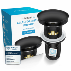 Bächlein Universal Ablaufgarnitur mit Überlauf (Matt Schwarz) - Pop Up Ventil für Waschbecken und Waschtisch 😍 Angebot bei HelloDeals