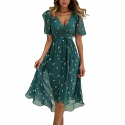 👗 Generisch Abendkleider Damen Lang Elegant Chiffon Cocktailkleid Summer Kleid Knielang Tunika BindegüRtel Hohe Taille Kleider Dress for Women Freizeitkleid Sommerkleid #01 Grün M Angebot bei HelloDeals