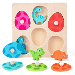 Holzpuzzle Dino Eier | Montessori Holzspielzeug für Kinder | Motorikspielzeug & Sortierspiel Angebot bei HelloDeals
