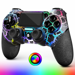 🎮 AceGamer OLED Wireless Controller für PS4 | Schwarzer Crack Custom Design mit RGB Licht Angebot bei HelloDeals