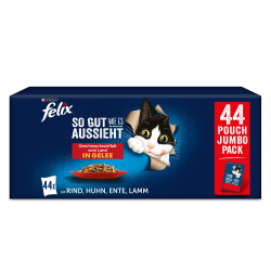 🐱🌟FELIX So gut wie es aussieht - Geschmacksvielfalt vom Land in Gelee - 44x85g Portionsbeutel Angebot bei HelloDeals