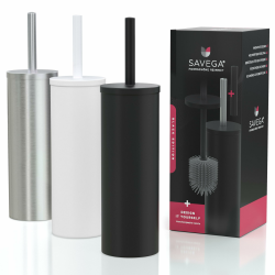 🚽🧼 SAVEGA - Edelstahl Silikon Klobürste - Toilettenbürste mit Blickdichtem Halter - Hochwertige WC Bürste mit Spritzschutz - Antibakterieller Bürstenhalter - Toilet Brush (Schwarz) Angebot bei HelloDeals