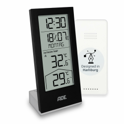 ADE Funkuhr digital mit Temperaturanzeige und Außensensor 🕒🌡️ | Thermometer für Innen- und Außentemperatur | Trendanzeige | Tischuhr mit Datum und Wochentag | inkl. Batterien | schwarz Angebot bei HelloDeals