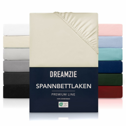 Dreamzie Spannbetttlaken 180x200 cm - Hoher Steg bis 33 cm - 100% Mikrofaser - Beige Angebot bei HelloDeals