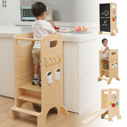 🌟 Olvy Kids 4-in-1 Montessori Lernturm - Learning Tower - Trittleiter Holz 🌟 Angebot bei HelloDeals
