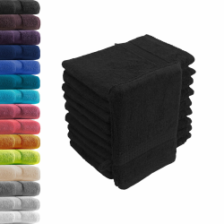 10er Set Waschhandschuhe Waschlappen Schwarz 16x21 cm | 100% Baumwolle Frottier | Premium Qualität 500 g/m² 🧼✨🌟 Angebot bei HelloDeals