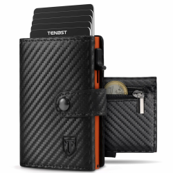 🌟 Slim Wallet Kartenetui für Herren mit RFID Schutz - Schwarz Orange Angebot bei HelloDeals