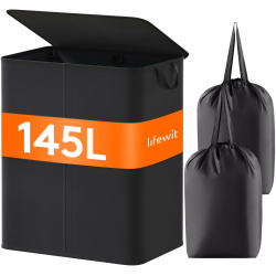 🌟 Lifewit 145L Wäschekorb mit 2 Fächern - Schwarz 🧺 Angebot bei HelloDeals