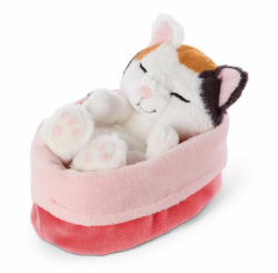 NICI Kuscheltier Sleeping Kitties Katze 12cm, Creme, im rot-rosanen Körbchen 😻🐾 Angebot bei HelloDeals