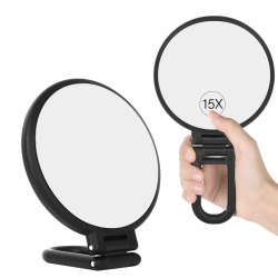 GROFIS Doppelseitiger Vergrößerungsspiegel 15X/1X - Handspiegel mit Griff und Faltfunktion ⭐️ Angebot bei HelloDeals