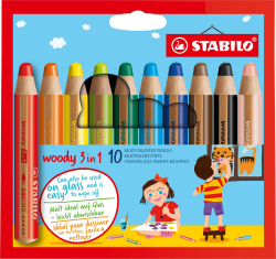 🌈 STABILO - Buntstift, Wasserfarbe & Wachsmalkreide - woody 3 in 1-10er Pack - 10 Farben 🖍️ Angebot bei HelloDeals