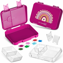 🌈 My Vesperbox – Len - Bento Box Kinder Lunchbox mit 4+2 Fächern - extrem robust – Brotdose – Brotbox ideal für Kindergarten und Schule (Lila - Regenbogen) 🍱🌟 Angebot bei HelloDeals