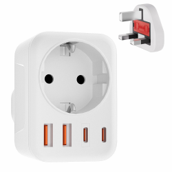 🌍 Reiseadapter UK Adapter England Deutschland Stecker | 5-in-1 Adapter mit USB + USB C | Reisestecker Typ G Angebot bei HelloDeals