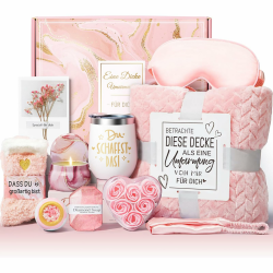 Geschenkset für Frauen - Geburtstagsgeschenk mit Weinbecher und Decke 🎁 Angebot bei HelloDeals