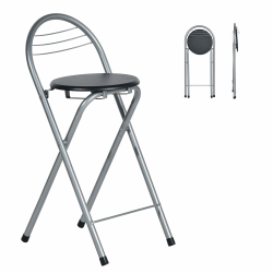 🪑🌟 Liink1Ga 1 Stück Tragbarer Klapphocker Faltbar mit Lehne Hocker Barhocker Klappbar, 61 cm Hoher Sitz & Leiterrückenlehne Falthocker Barstühle für Indoor Outdoor Bars Camping, Schwarz&Silber - Angebot! Angebot bei HelloDeals