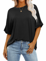 Cuptacc Tshirt Damen Oversize Shirt Damen Oberteile Sommer Rundhals Locker Basic Tops Kurzarm Tunika Elegant 🌸👚 Angebot bei HelloDeals